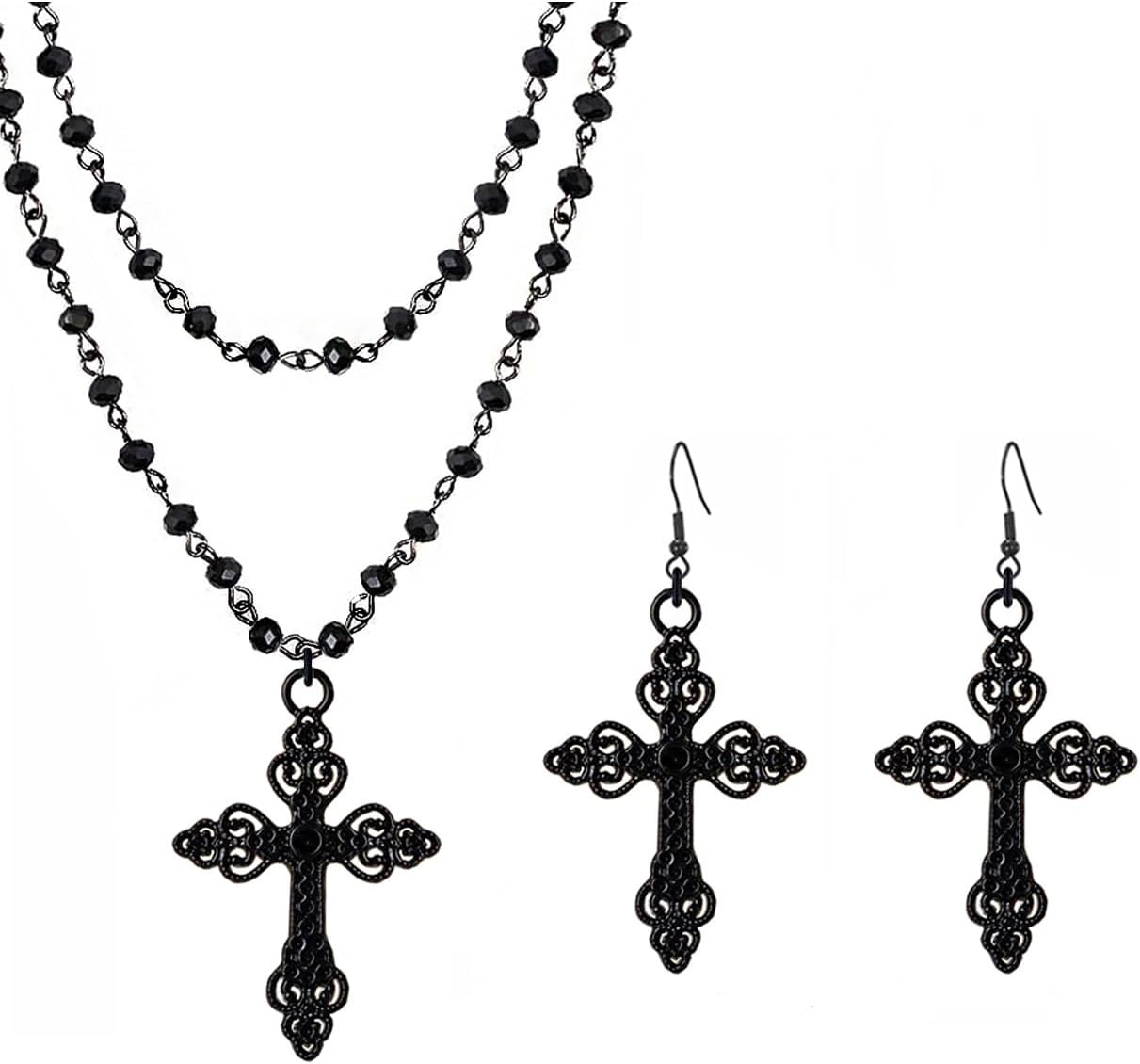 Gothic Black Cross Necklaces Cross Earrings Halloween Jewelry Set for Women