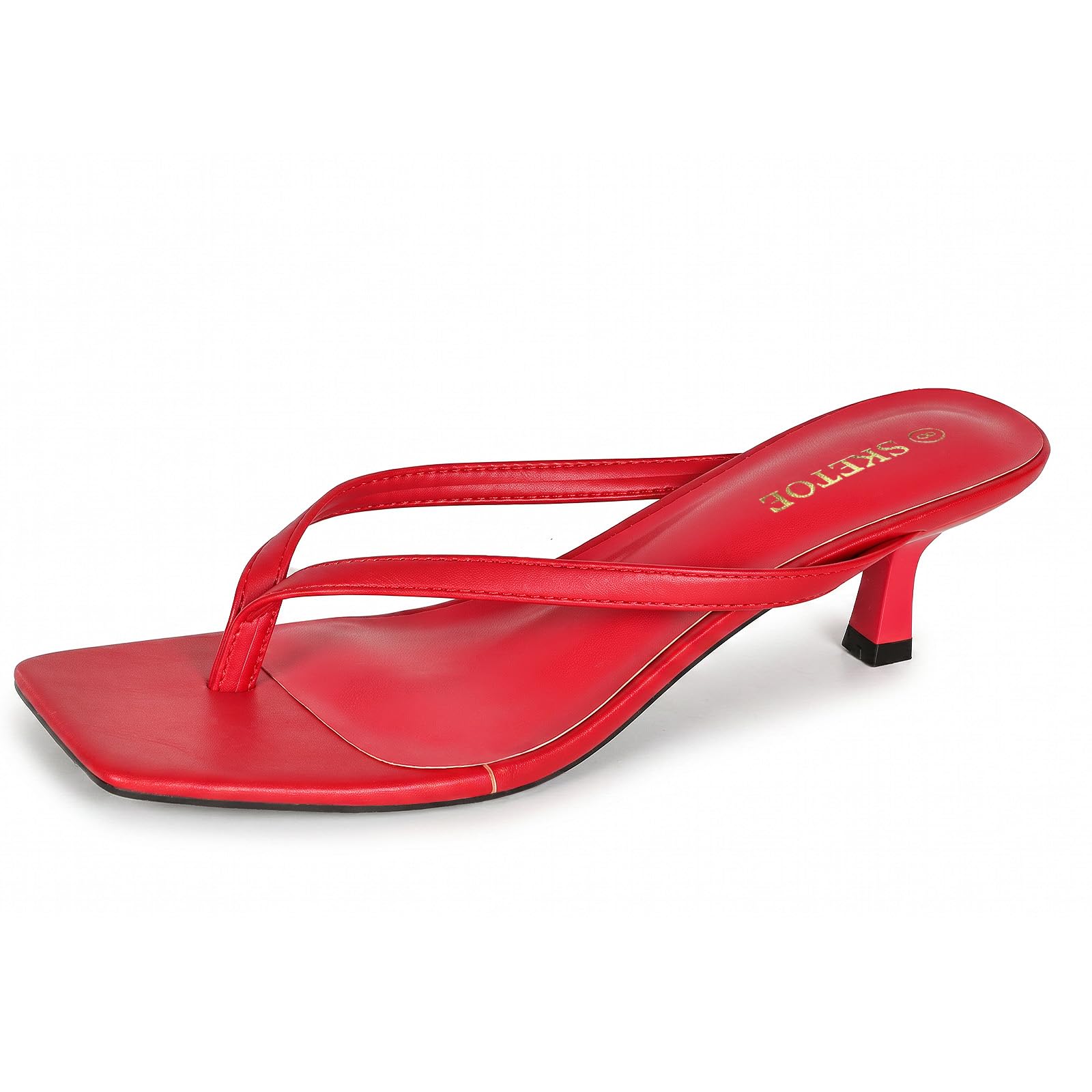 Kitten Heels for Women Square Toe Sandals Flip Flop Heels Thong Sandals Comfortable Summer 2 Inch Heels Sandals