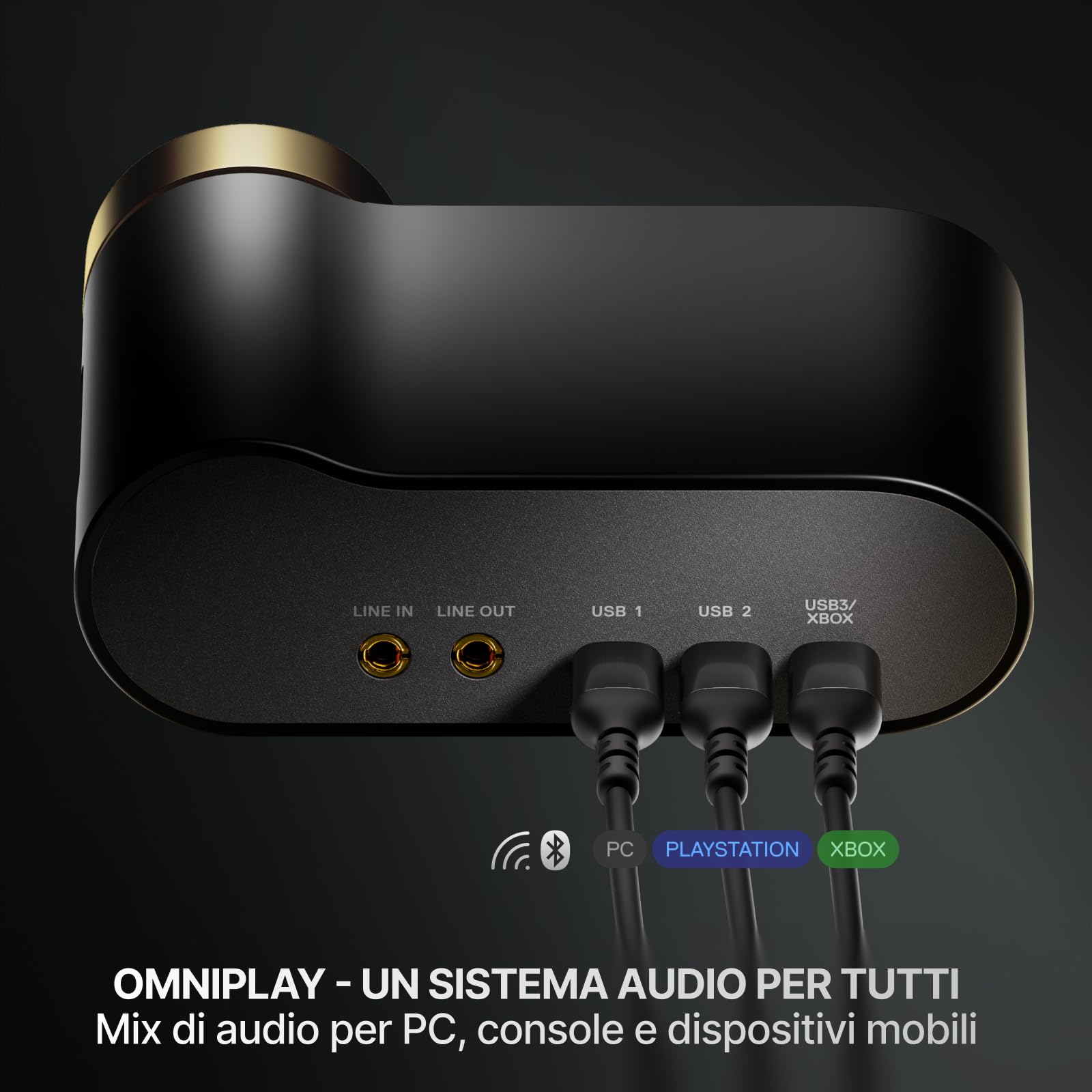 SteelSeries Arctis Nova Elite - Cuffie da gaming wireless - 96kHz/24bit - Speaker in fibra di carbonio - ANC - Eliminaz. rumore con IA - App - 2,4GHz+BT - Multisource; OmniPlay PC+PS+Xbox - Sage&Gold