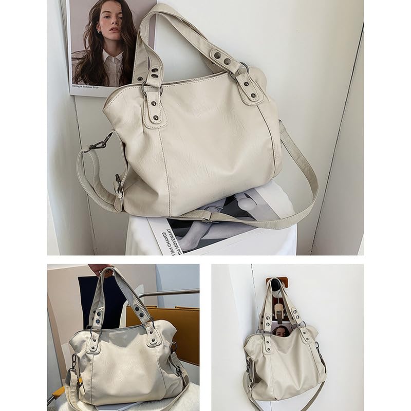 Hobo Handtasche Schultertasche Shopper Henkeltasche Damenhandtasche aus PU-Leder Damen Tasche Hobo Damentasche Umhängetasche Taschen für Frauen Mutter Weiß