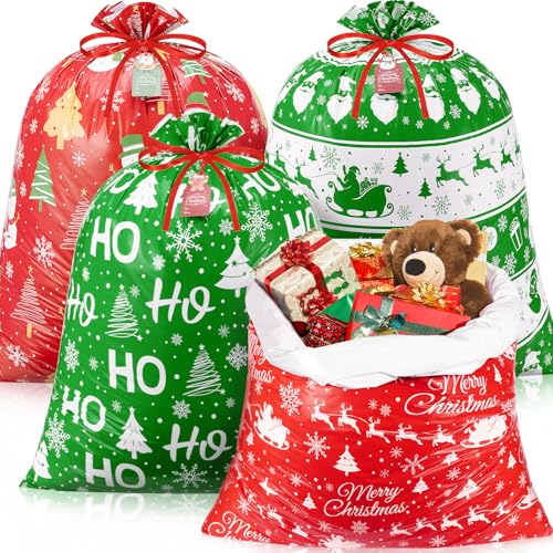 Asoulin Extra Large Bags With Tags & Strings, 44"X36" Heavy Duty Big Plastic Jumbo Gift Bags Large Size for Giant Presents Xmas Wrapping Supplies