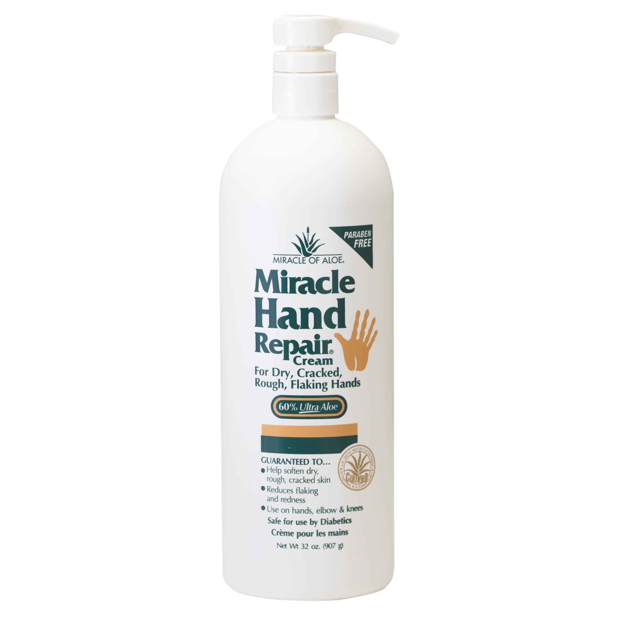 Miracle Hand Repair Cream for Dry Cracked Hands 32 oz Best Healing Hand Cream with 60% Aloe Vera - Non-Greasy Moisturizer for Working Hands - Fast Absorbing Lotion for Extremely Dry Skin