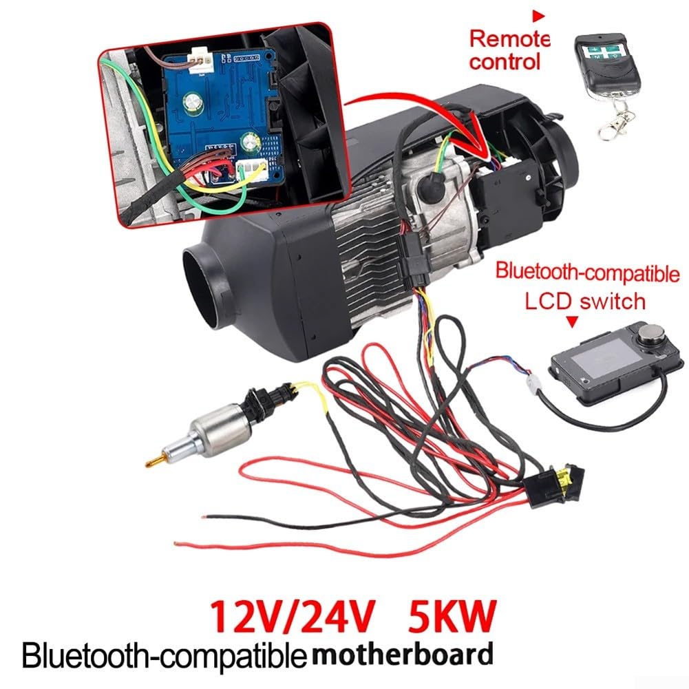 5 kW Luft-zu-Diesel-Heizung mit LCD-Schalter und Fernbedienung, Unterstützung für 12 V 24 V Fahrzeugvorheizen und Klimamanagement (12 V)