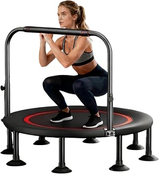 40" Foldable Mini Trampoline, Indoor Trampoline for Adults Indoor/Garden Workout, Fitness Rebounder with Adjustable Foam Handle, Max Load 330 lbs