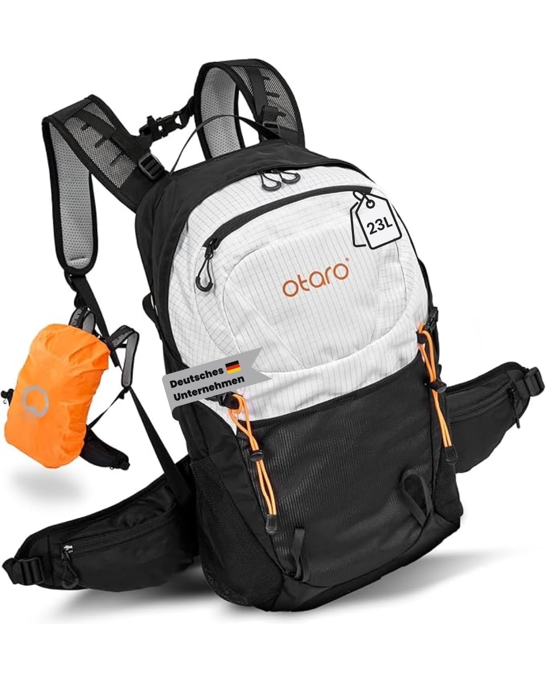 Otaro Wanderrucksack 20L (Weiß/Schwarz) Rucksack mit Rückenbelüftung & Regenschutz