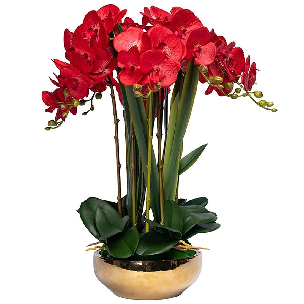 Kunstblumen-Set, künstliche Orchideen (Phalaenopsis 8) mit Goldener Vase, Dekoration für Hochzeitszimmer, Schlafzimmer und mehr.