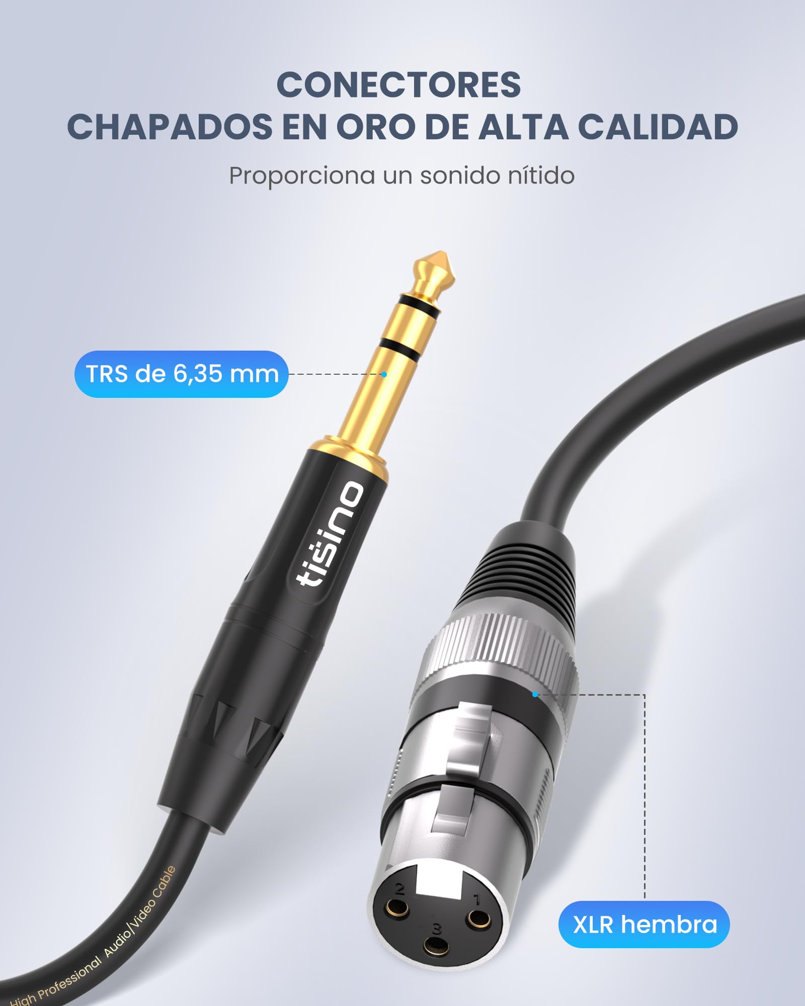 Tisino Cable XLR Hembra a Jack, Cable XLR a 6,35 mm TRS Estéreo Balanceado Para Mixer, Micrófono, Altavoz, Amplificador, Equipo de Sonido- 5M