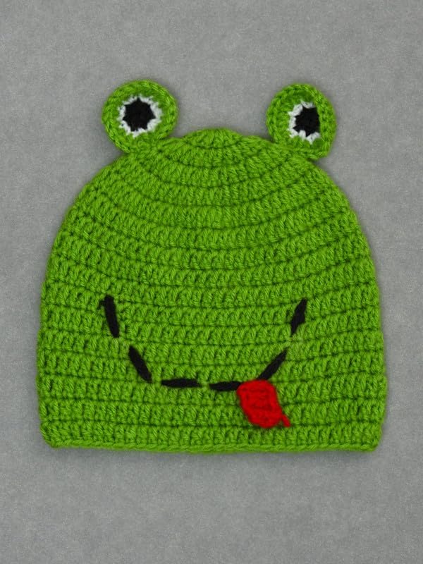 Image of Handmade Knitted Self Design Woolen Beanie Cap for Kids - White & Red 6-12 M | Winter Cap for Baby | FUNCAP56-6-12 M