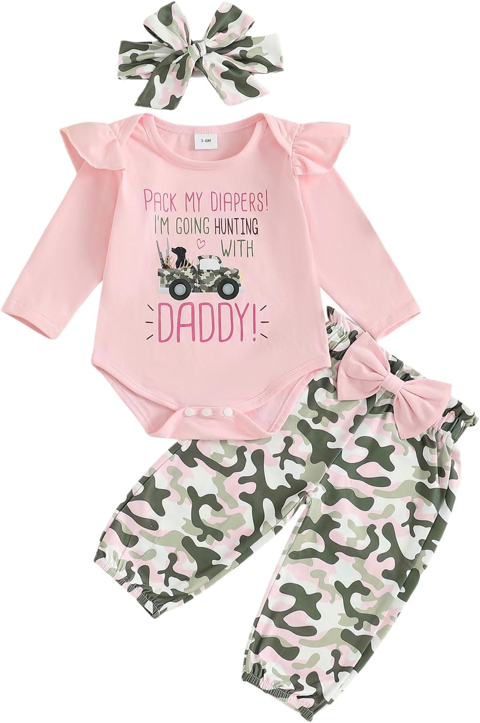 Fall Outfit Newborn Baby Girl Clothes Ruffle Long Sleeve Romper Camouflage Pants Headband Hunting Clothes