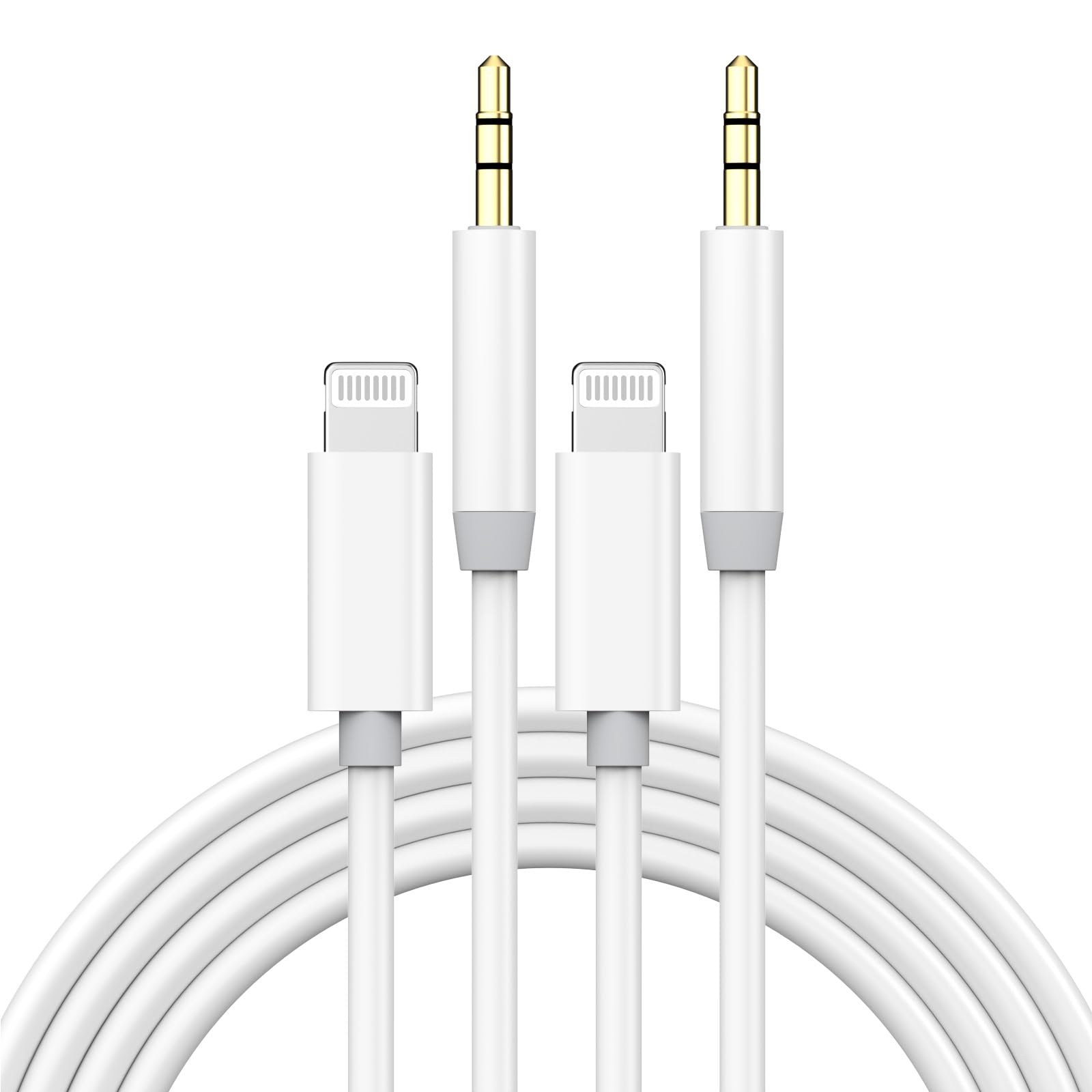 [Apple MFi Certified] iPhone Aux Cord for Car, 2 Pack Lightning to 3.5mm Aux Audio Cable Cord for Car Home Stereo Speaker Headphone Compatible with iPhone 14 13 12 11 Pro Max XS XR X 8 7 iPad, White
