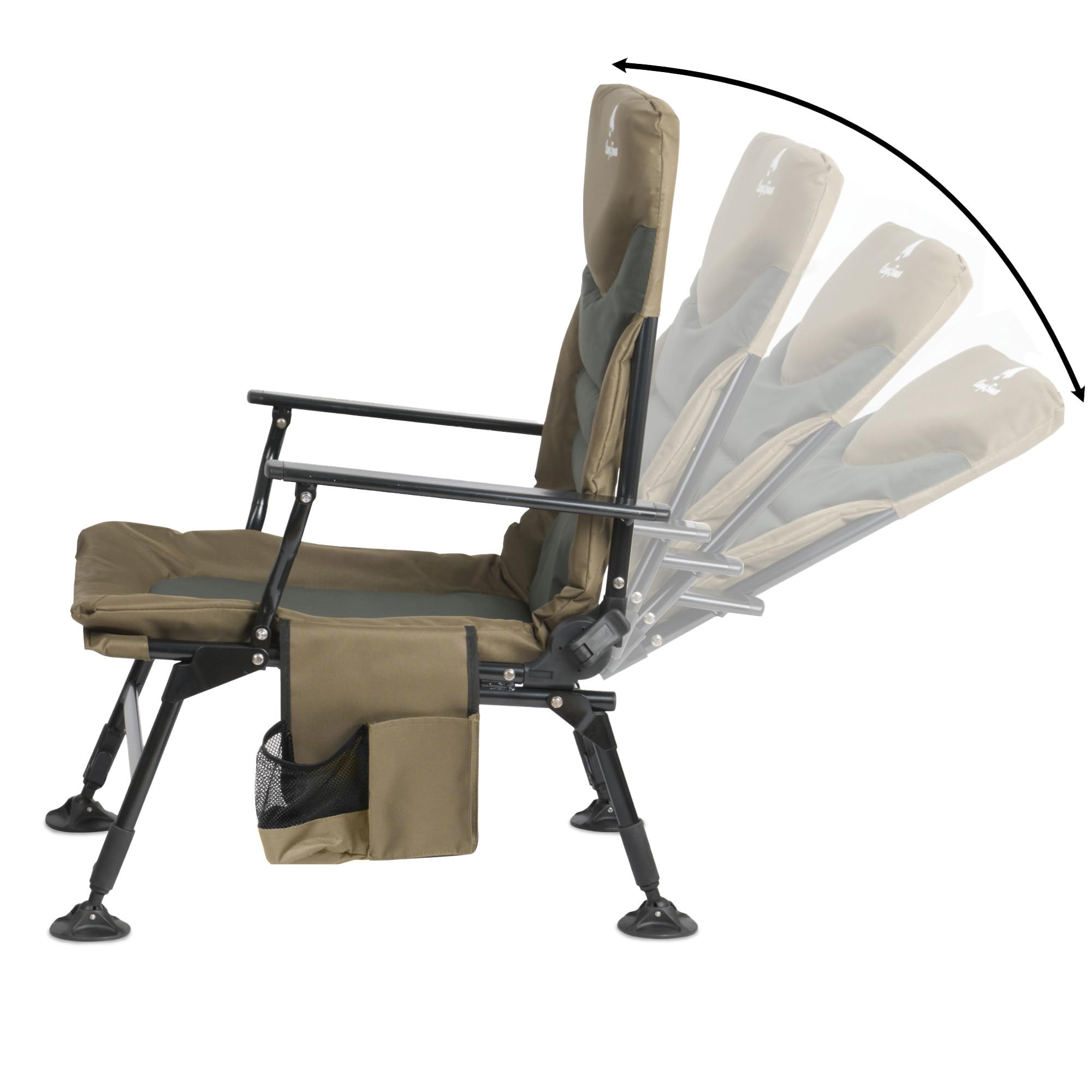 CampFeuer Sedia da Pesca Pieghevole Regolabile in Altezza, Verde Oliva/Verde Abete, Portata 150 kg, Ideale per Campeggio, Pesca e Trekking