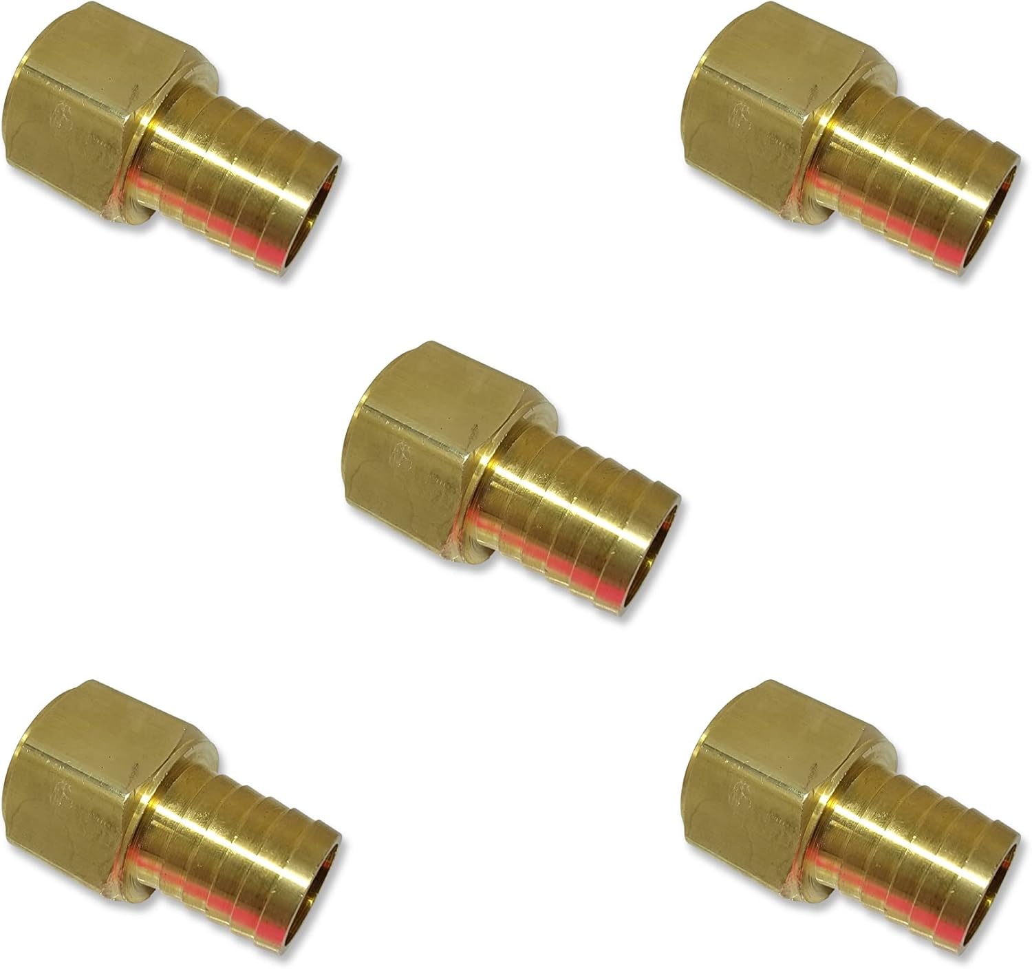 1" Hose ID to 1" Female NPT FNPT Straight Brass Fitting Fuel/AIR/Water/Oil/Gas/WOG (Qty 05)