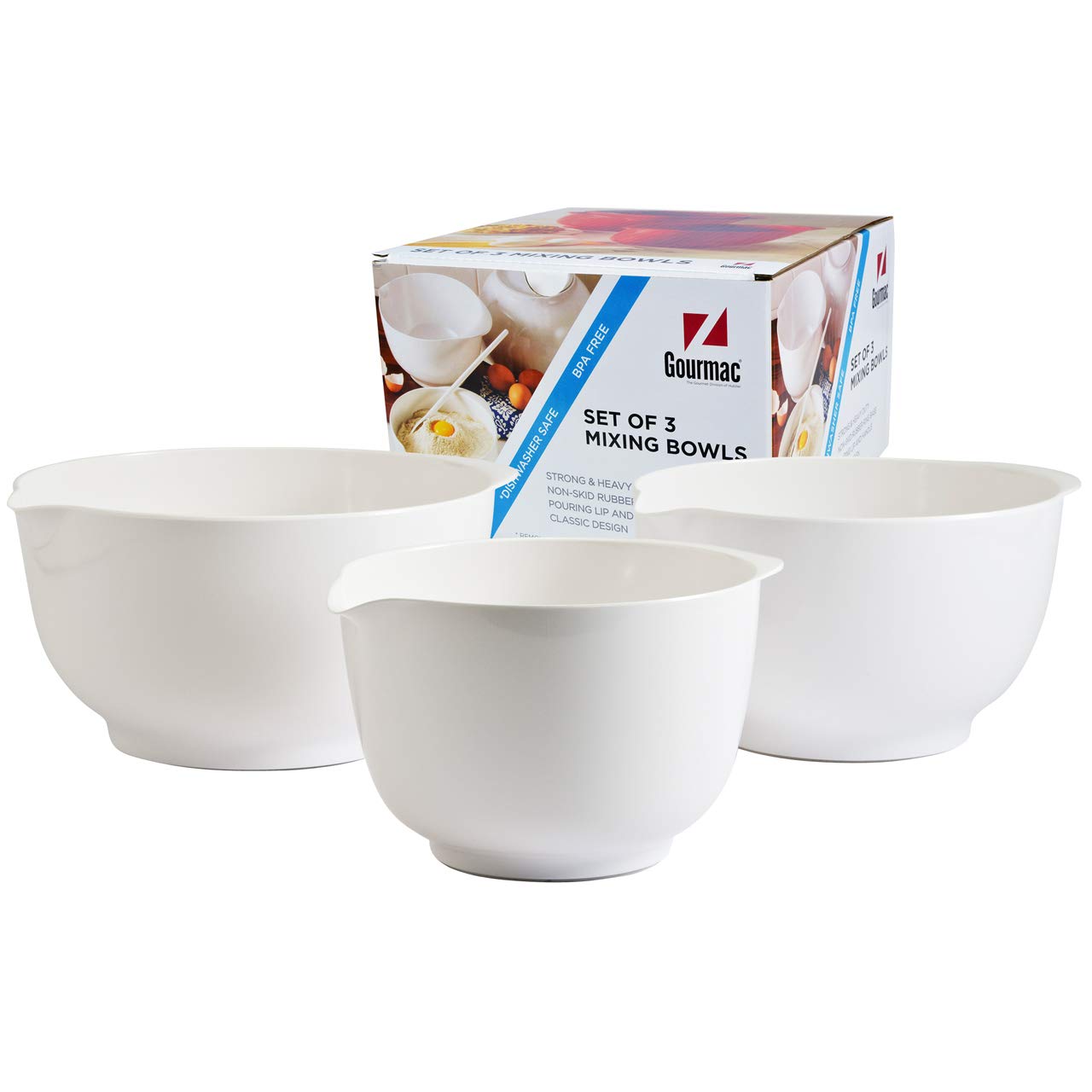 Hutzler, Juego de 3 cuencos de melamina, 2, 3 y 4 litros, color blanco