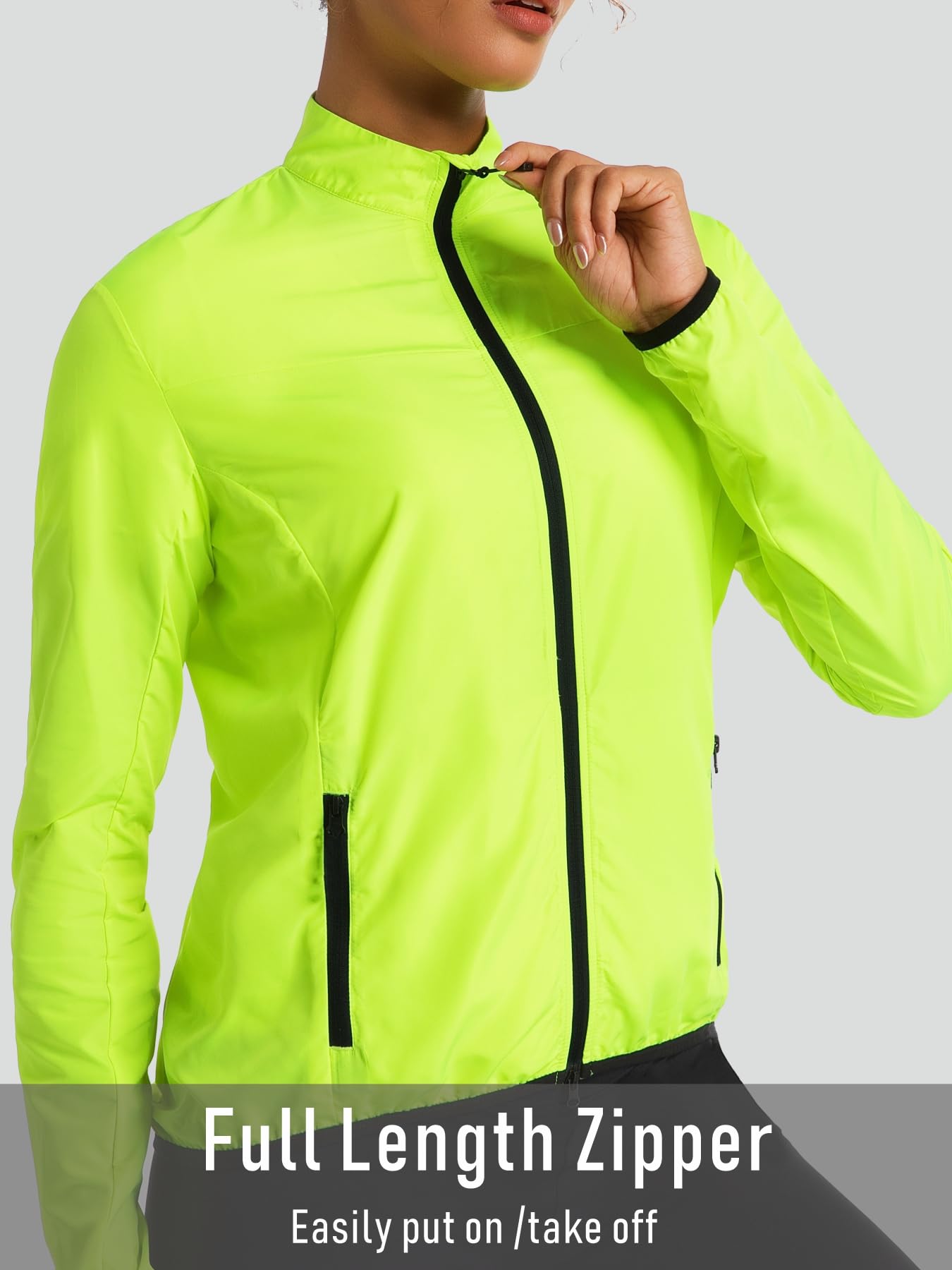 Przewalski Chaqueta cortavientos para mujer, ligera, resistente al viento y al agua, reflectante, con cremallera completa, 2 bolsillos con cremallera, para correr, ciclismo y senderismo