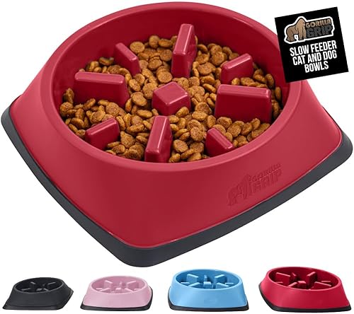 Gorilla Grip Comedero lento antideslizante, 4 tazas, cuenco para gatos y perros, ralentiza la alimentación de mascotas, evita comer en exceso,