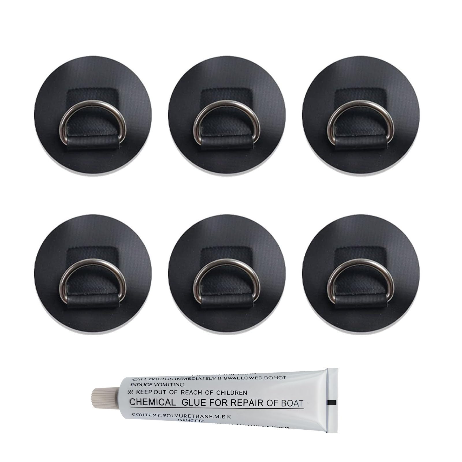 Muzboo D Ring Patch Kit 6PCS with 30ml PVC Glue, Heavy Duty Stainless Steel D-Ring Tie Down for Inflatable Boat Kayak