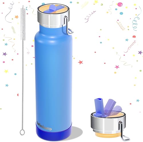 Miniatura 10 de Botella de agua delgada aislada de 24 onzas con pajita abatible y asa, botellas de agua de acero inoxidable, se ajusta al portavasos del automóvil,