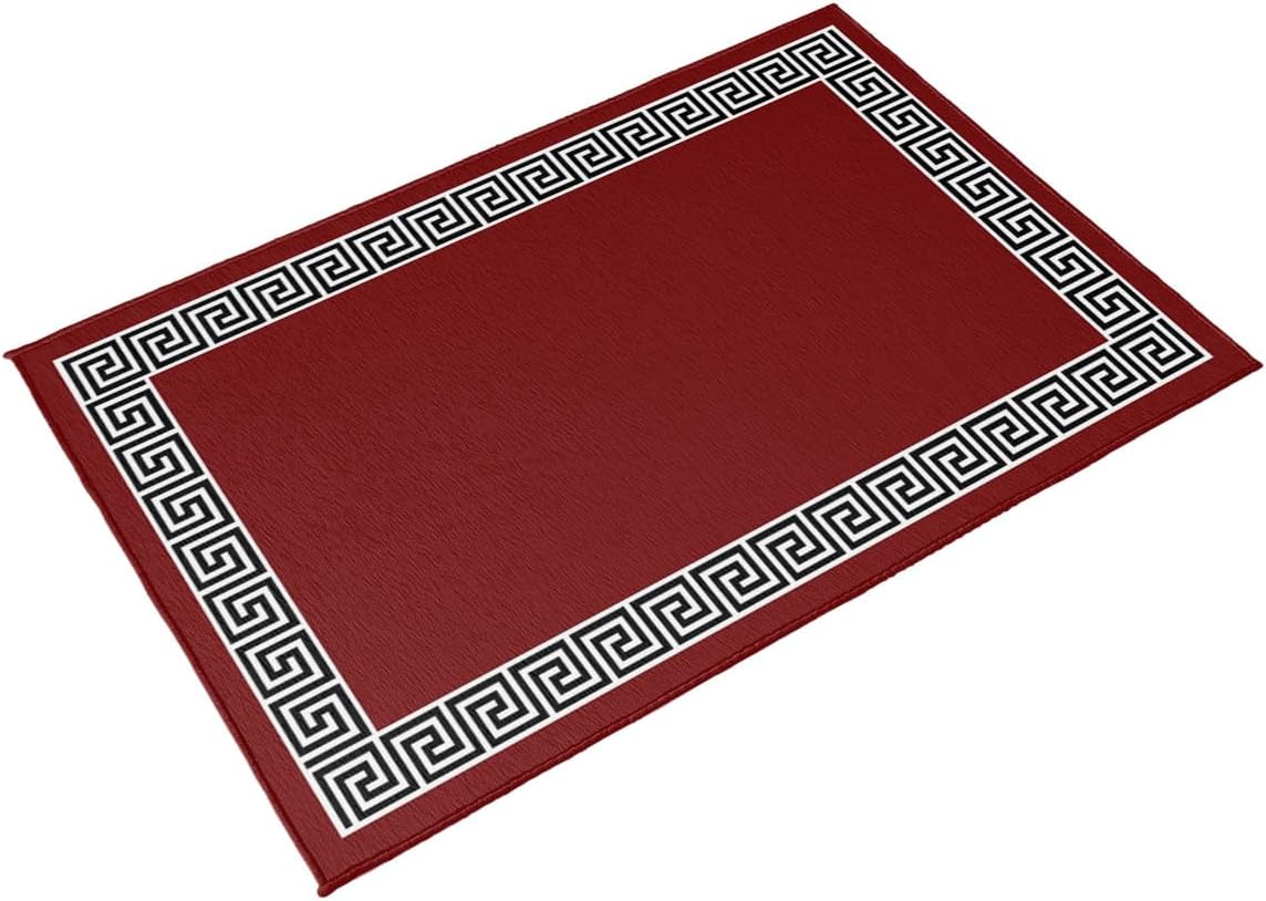 Outdoor Rug 5x8 ft Geometric Greek Key Design Outdoor Large Area Rug Non Slip Rubber Red Washable Front Door Mat RV Rug Camping Carpet Patio Outdoor Rugs for Backyard Balcony Deck Porch Indoor Outside
