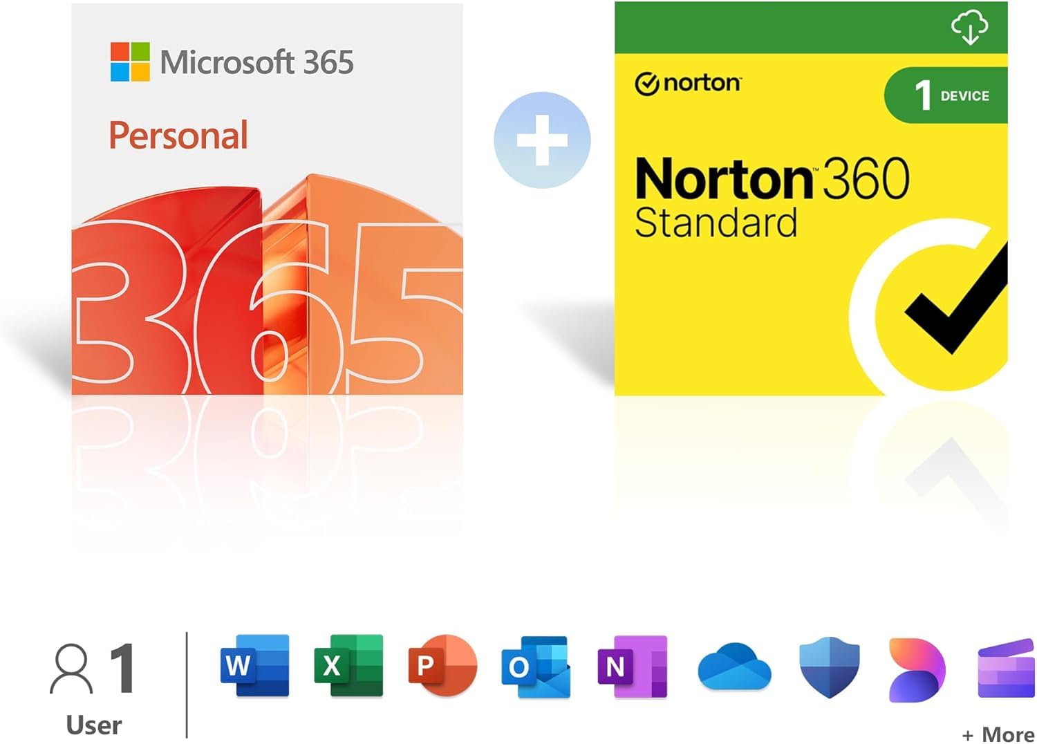 Microsoft 365 Personal | 1 Person | 1TB Cloud Storage | AI Office Apps | Renews for £84.99 + Norton 360 Standard │ 1 Device │ Renews for £104 │ Annual auto-renewing Amazon subscription