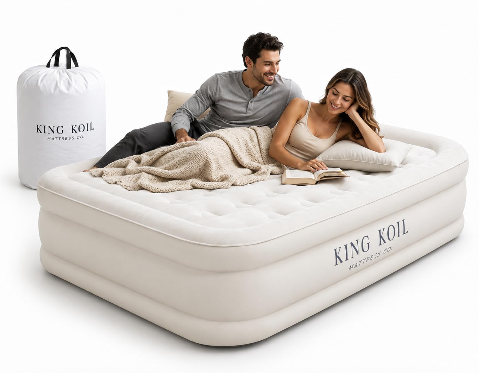 Photo 1 of King Koil 20" Queen Air Mattress with Built-in High-Speed Pump - CNN Underscored Top Pick, Sleeps Like a Real Bed, Inflates in 2 Minutes, 600 lb Capacity for Guests, Camping, Home, 1-Year Warranty