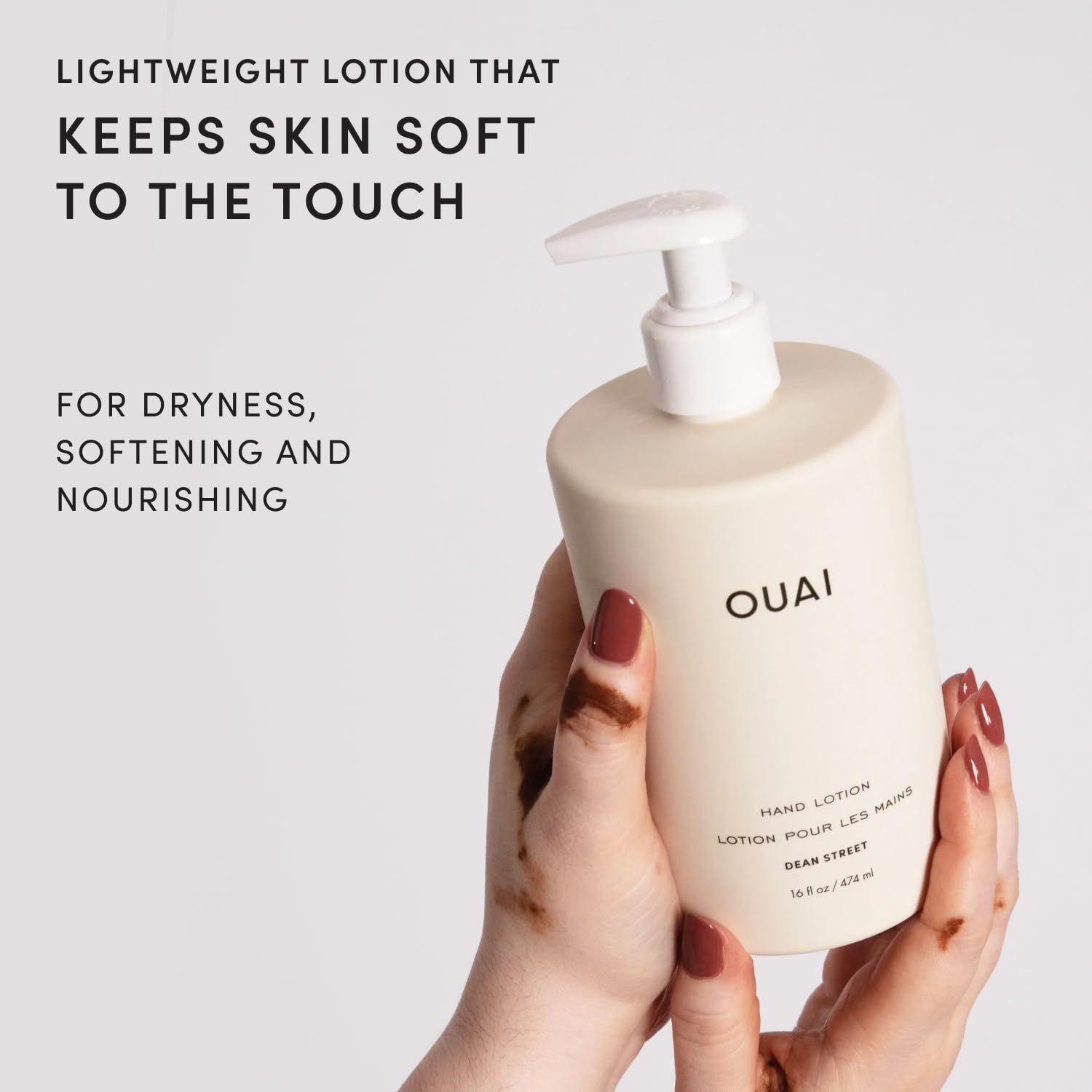 OUAI Handlotion Die perfekte leichte Formel, um Ihre trockensten Flecken zu hydratisieren. Hergestellt mit Avocado-, Jojoba- und Hagebuttenölen, um Feuchtigkeit einzuschließen (473 ml)
