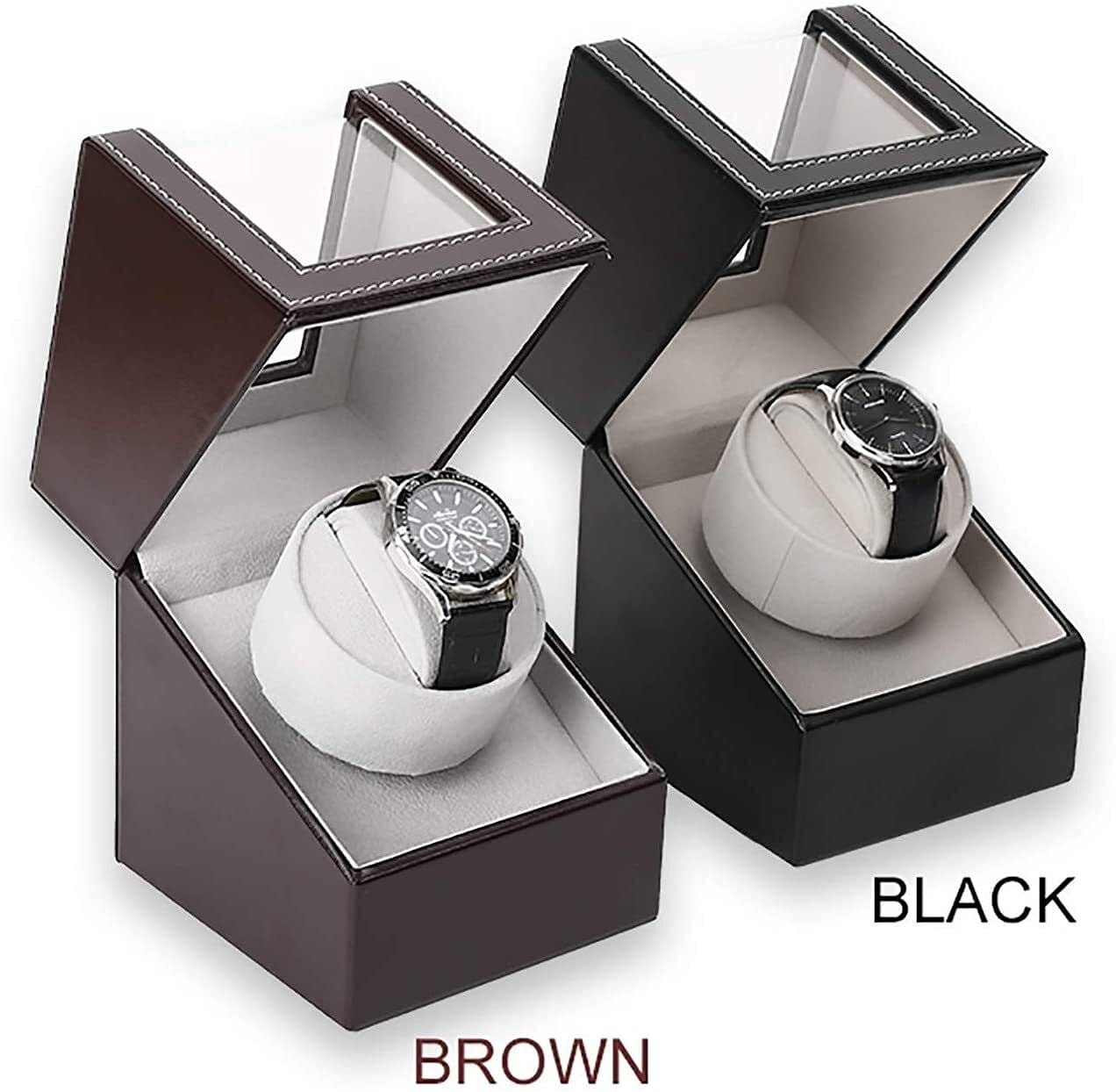High Class Motor Watch Shaker Reloj de Pulsera Winder Case Holder Display Reloj mecánico automático Turntable Winding Watch Caja de Almacenamiento Marrón Negro (Negro)