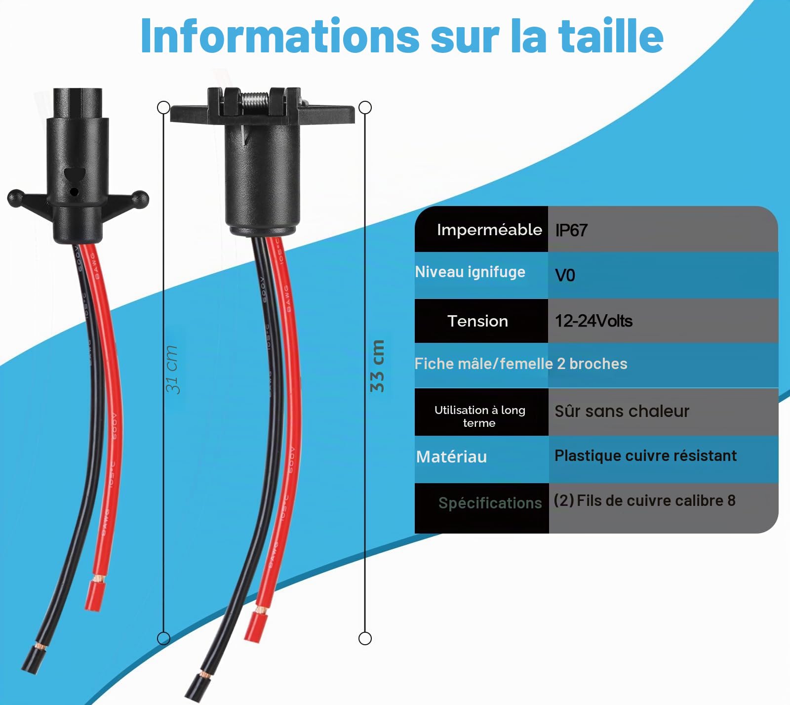 Prise de moteur auxiliaire, prises de moteur auxiliaire étanches professionnelles 12V-24V, prise et prise de moteur auxiliaire 8 jauges 2 fils pour bateau Minn Kota, connexion rapide du moteur