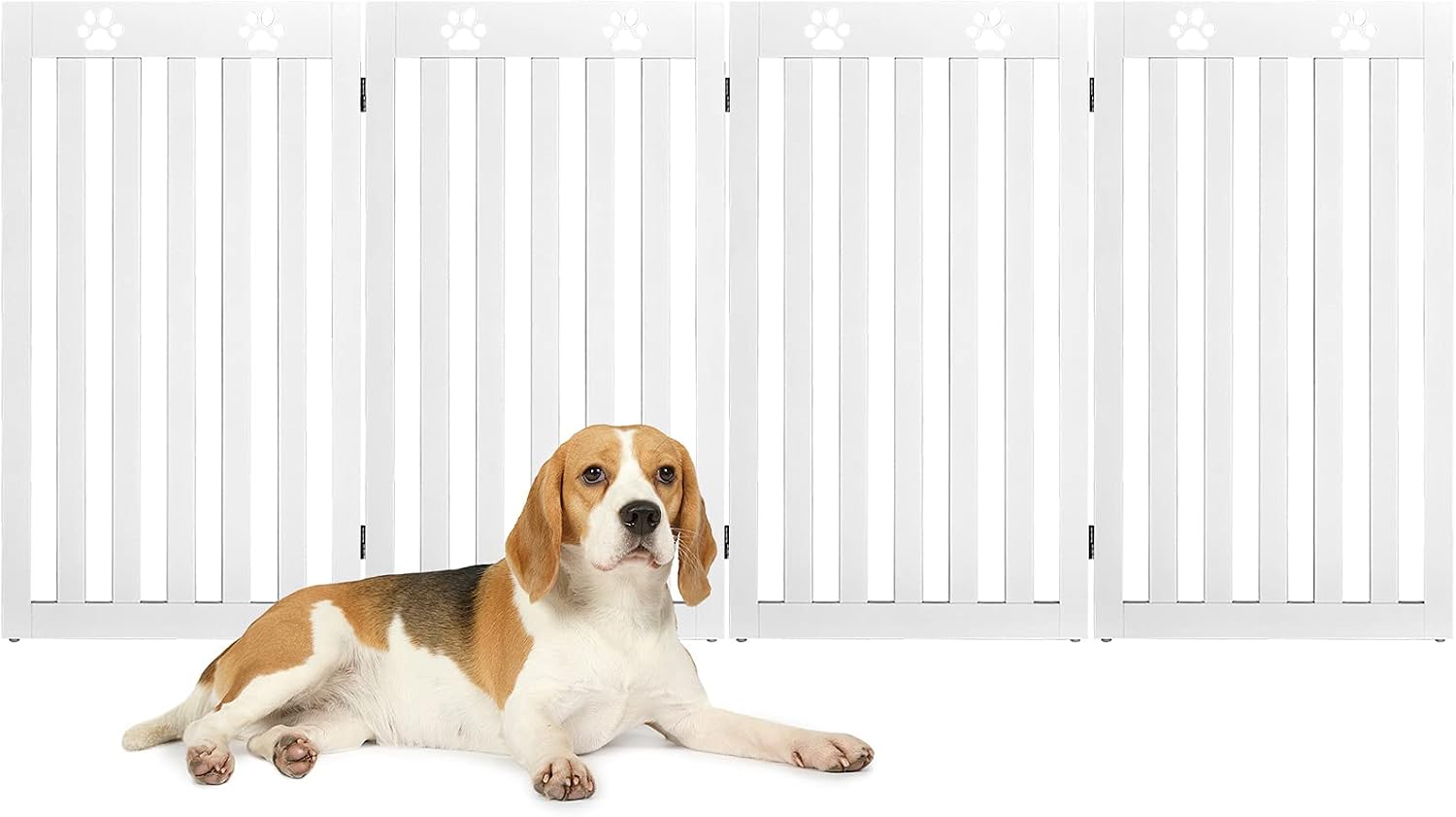 HAPPAWS Multifunctional Freestanding Pet Gate Playpen, 4- Panel 36 inch High Large Dog Fence, Foldable Indoor Wooden Pets Enclosure Room…