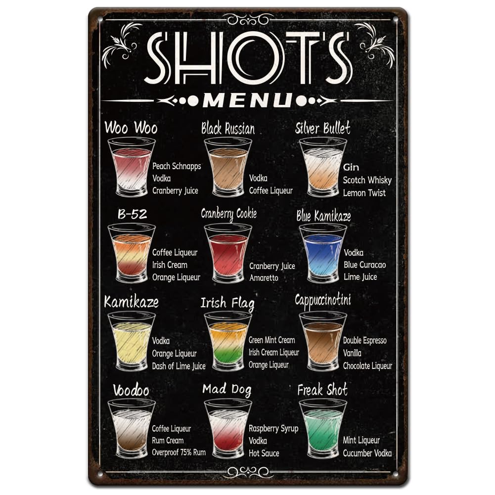 SUPERDANT Liquor Menu Tin Signs Retro Metal Poster Man Cave Decor Signs Cocktails Vodka Sign for Home Living Room Bedroom Kitchen Bars Restaurants Cafe Pubs Club Wall Art Gifts 20x30CM