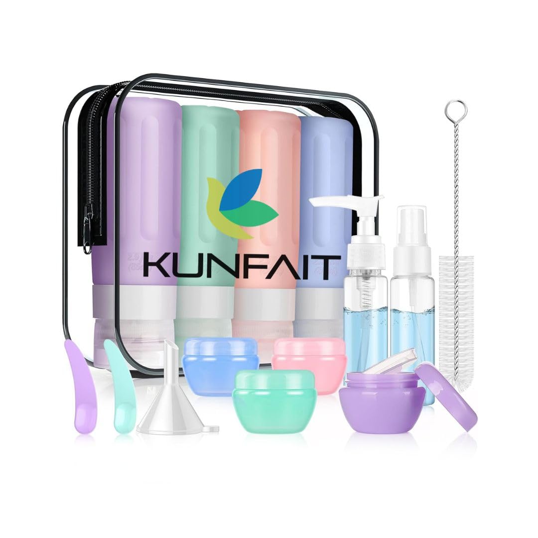 16 Pack Mini Bottles & Containers Travel Size Toiletries Set Small Body Loofa Silicone Empty Containers Spray Bottle Refill Shampoo Lotion Hair Oil Traveling Essentials for Women Baby Toiletry Kit-image-19
