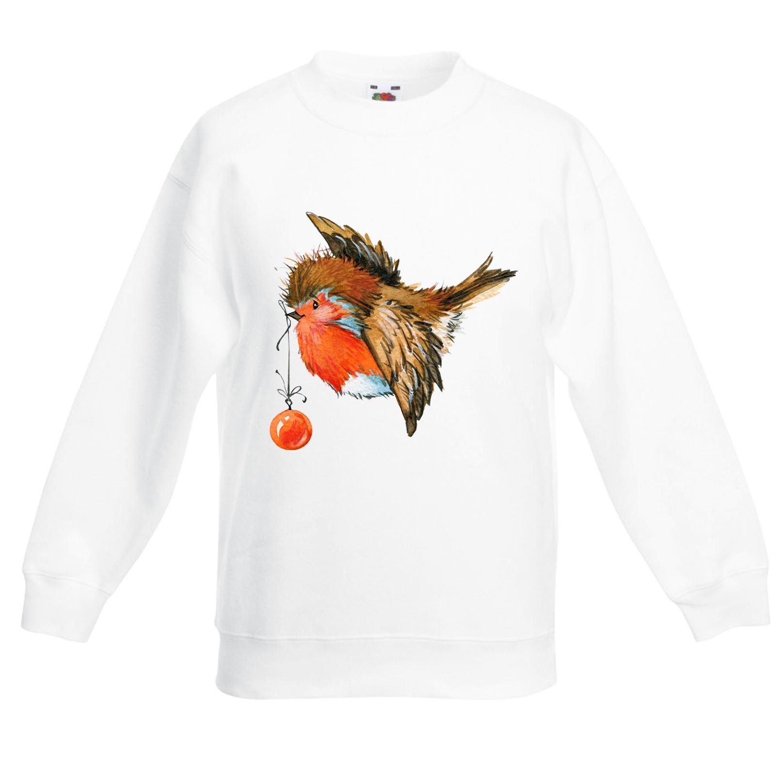 Tribal T-Shirts Boys Christmas Robin with Bauble Cute (Age 5 to 6, White)