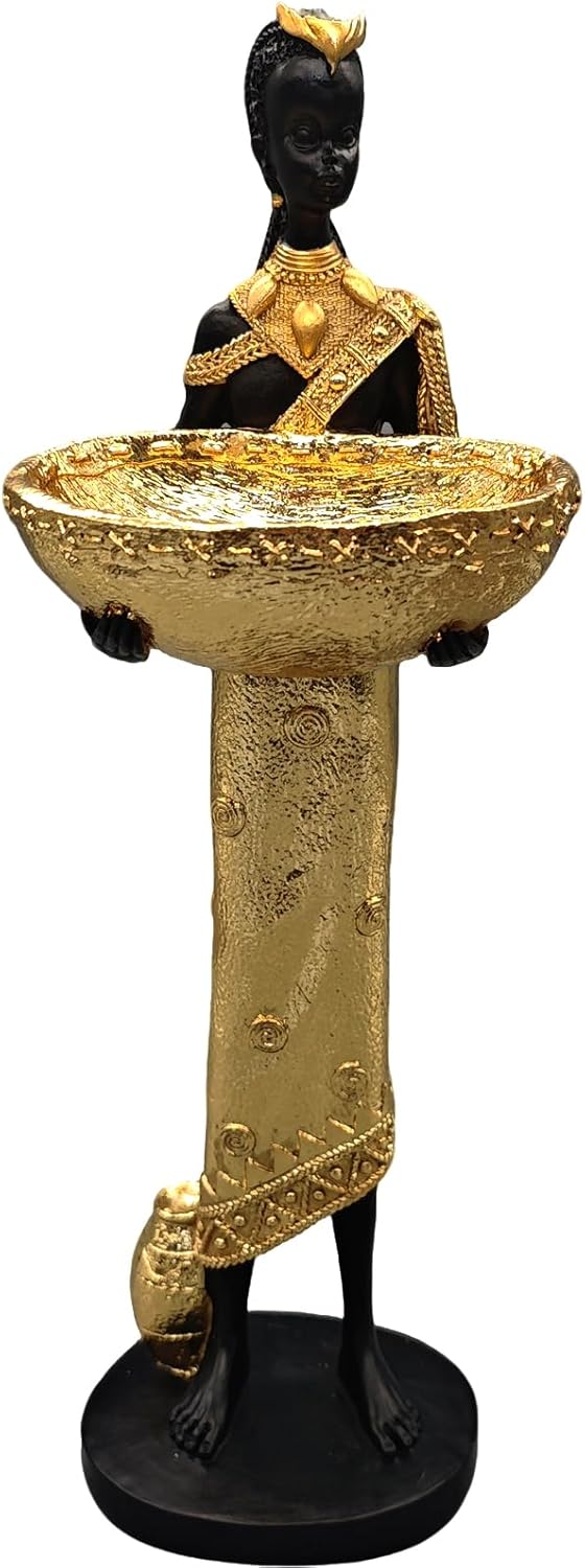 African Statue Tray - 16" Tribal Lady Figure Sculpture for Home Decor,for Living Room/Foyer/Study - Handmade Decorative for Houswarming/Wedding/Birthday Gift