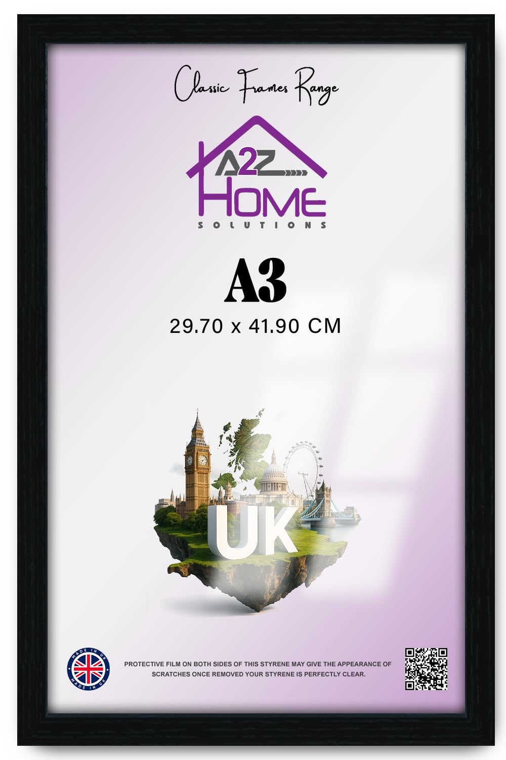 A2Z Home Solutions Premium A3 29.70 X 41.90 CM Picture Poster Frame With Polished Perspex, Stable And Sturdy With Easy Wall Mounting For Horizontal And Vertical Artwork Display Black Finish