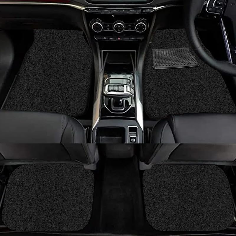 Image of FAM Enterprises Curly Car Floor Mat Compatible for Kia Carens Clavis Petrol 7 Seater | Curly /Noodle Car Mat Dust & Liquid Trapping with Heel Pad | Set of 5 | Color - Black