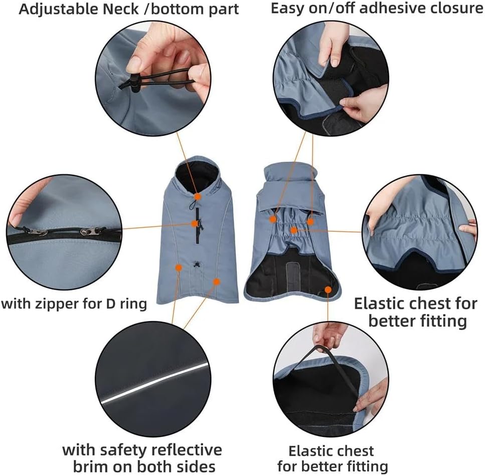 中大型犬防風防水ジャケット柔軟で快適なフリース裏地ソフトシェルジャケット服屋外安全反射ペット服ジャケット軽量ペットコート服,khak