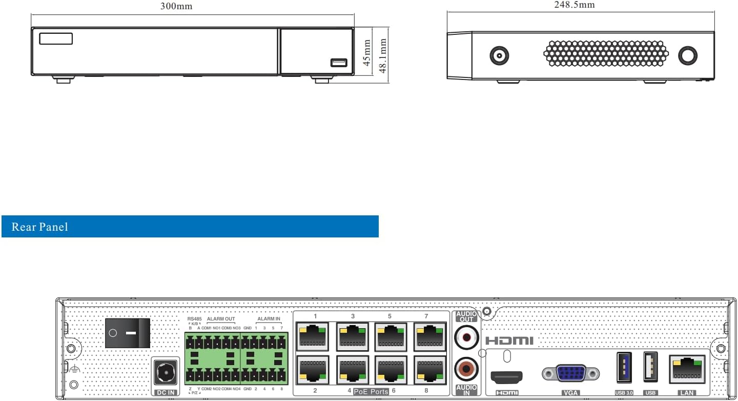 8 Channel PoE Network Video Recorder for Security Camera System, NDAA Compliant, ED9308H5NV-8P-ANB, 80/80Mbps, 12MP IP Camera NVR, DHMI/VGA Output, 1 HDD Bay, Smart Search 24/7 Surveillance CCTV NVR