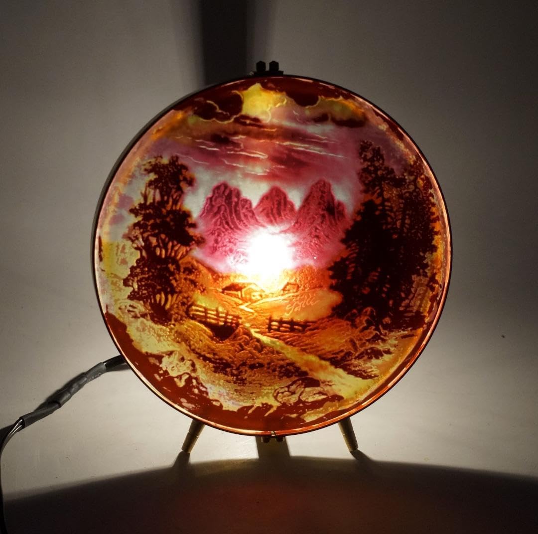 エミールガレ 山景紋 プレート 卓上照明 スタンド 技法カメオ彫 被せ