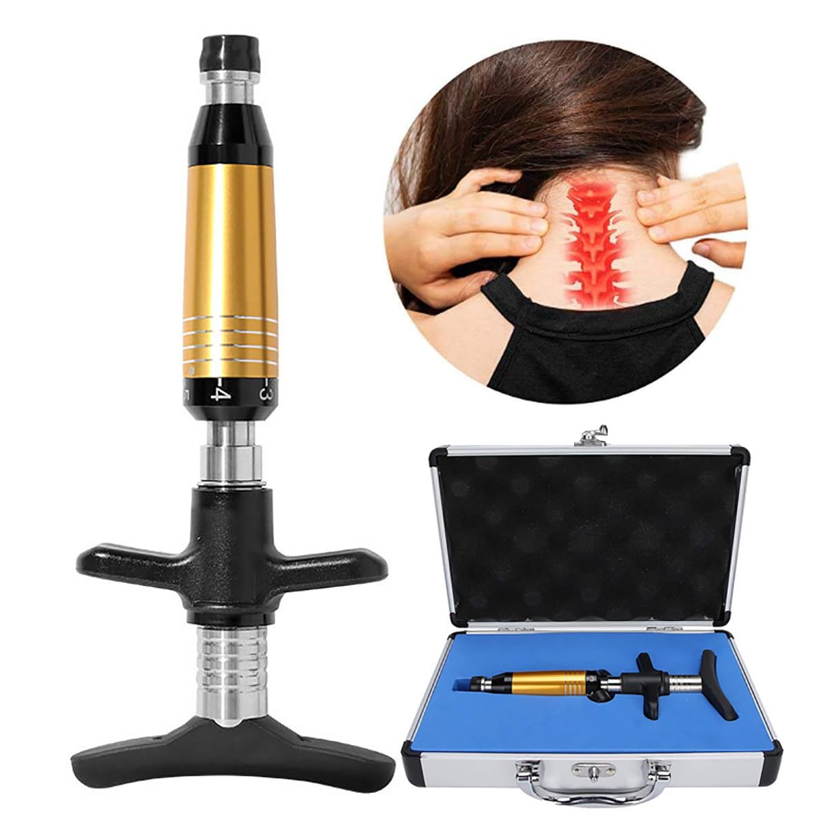 6-poziomowy ręczny masażer kręgosłupa, masażer korekcyjny kręgosłupa Activator do regulacji skoliozy Spine Activator Spine Chiropractic, siła regulowana 50-300N,Gold