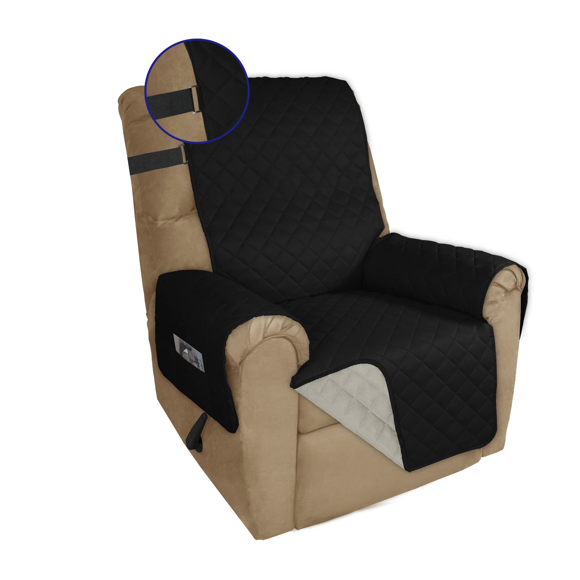 PureFit Reversible Sofa Cover Water Resistant Recliner Couch Cover, Machine Washable Furniture Cover with Adjustable Strap for Dogs, Pets (Recliner,