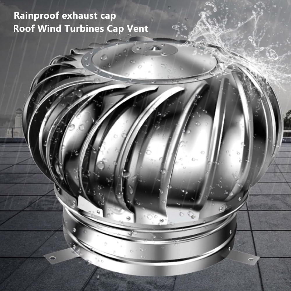 3" 4" 6" 8" Rotating Roofing Wind Turbine Stainless Steel Non Power Roof Ventilator Dryer Exhaust Hood Leak Proof Roof Flue Vent(200mm/8in)