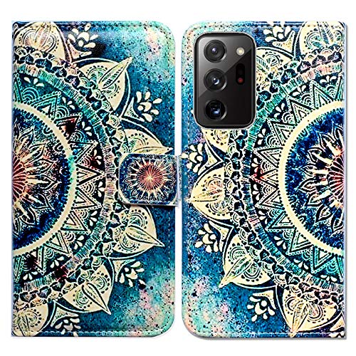 Bcov Samsung Galaxy Note 20 Ultra 5G Case, Green Circular Mandala Leather Flip Phone Case Wallet Cover with Card Slot Holder Kickstand for Samsung Galaxy Note 20 Ultra