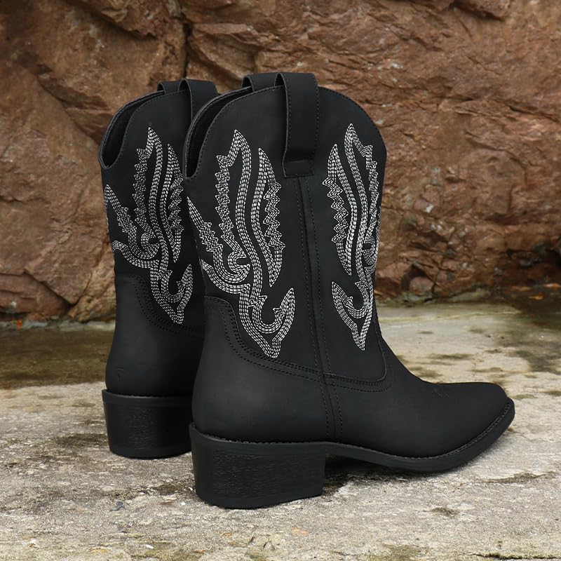 Goth Cowgirls Cowboys Boots for Women Men Embroidery Boho Short Platform Western Combat Booties Cute Emo Punk Corporate Goth Alternative Fashion Efashion for Girls Rave Parties Festivals Gifts2