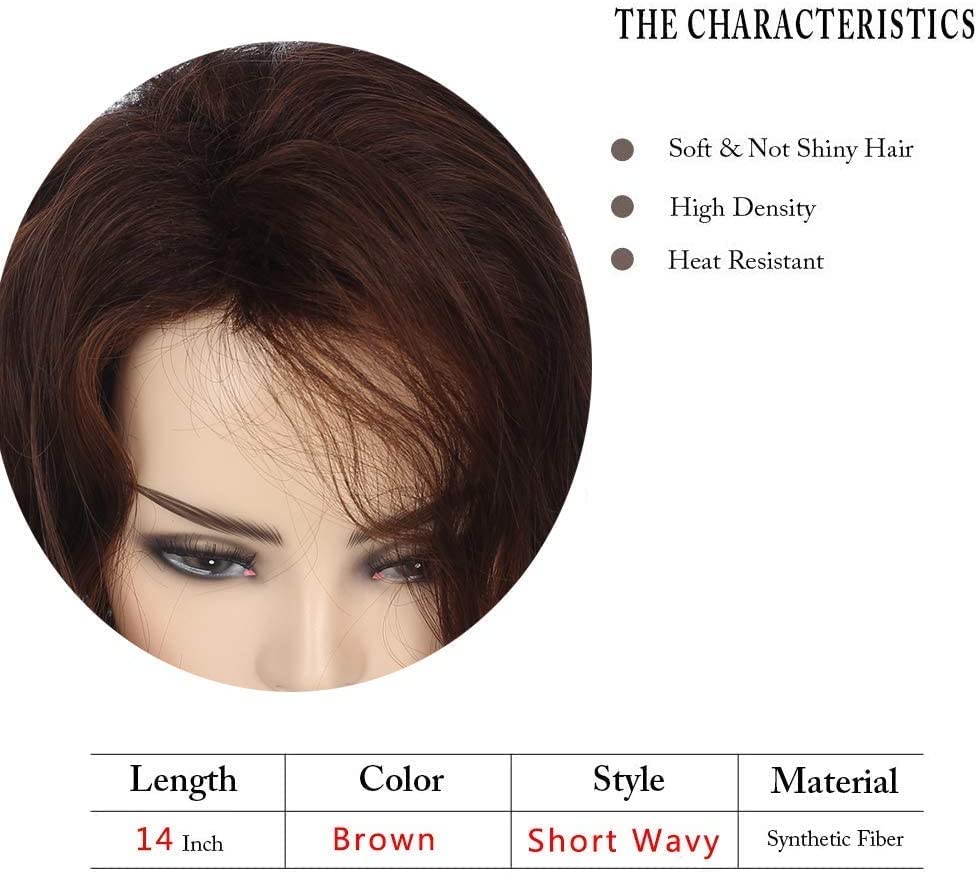 Beweig Short Wavy Brown Bob Wig for Women Synthetic Heat Resistant Side Part Halloween Cosplay - Image 3