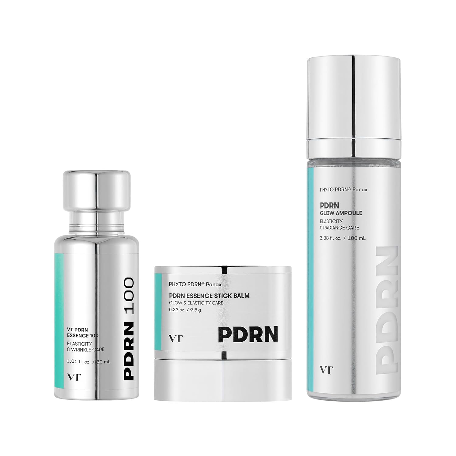 VT COSMETICS Bundle PDRN 100 Essence & PDRN Essence Stick Balm & PDRN Glow Ampoule (Facial Mist), Wrinkle Care, Firming & Anti-Aging, Hydrating, Korean Skincare