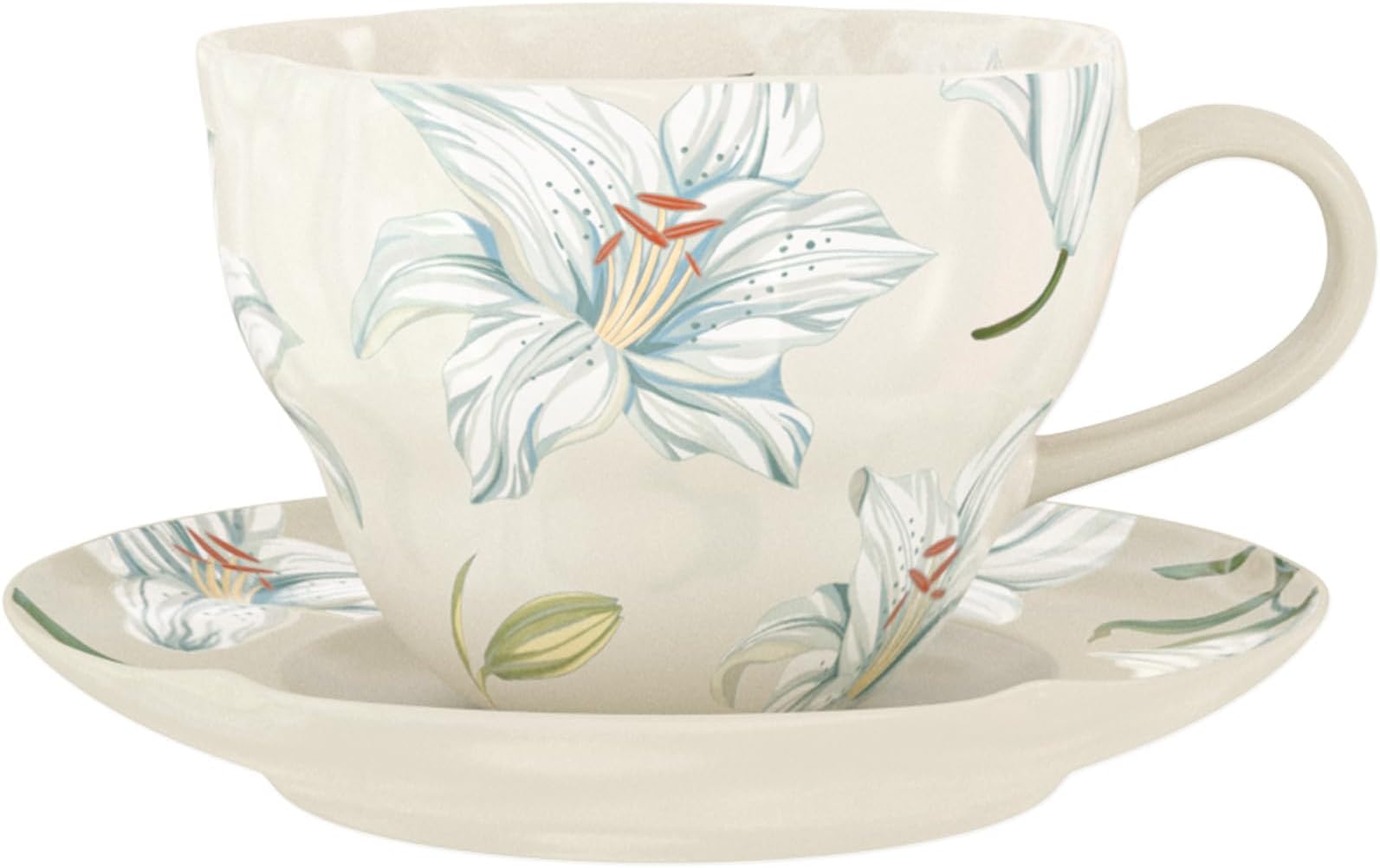 250ml Ceramic Tea Cup and Saucer Set, Floral Design Tea Cup for Office & Home, Dishwasher & Microwave Safe, Ideal for Cappuccino, Latte, Espresso & Americano (8.45oz)