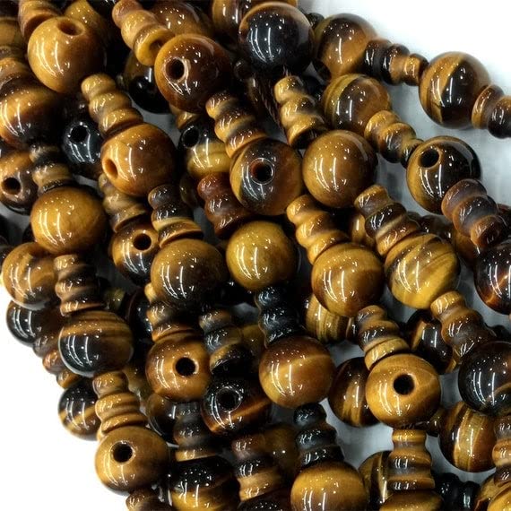 Perles de gourou en œil de tigre jaune naturel et jaspe pour création de chapelets bouddhistes
