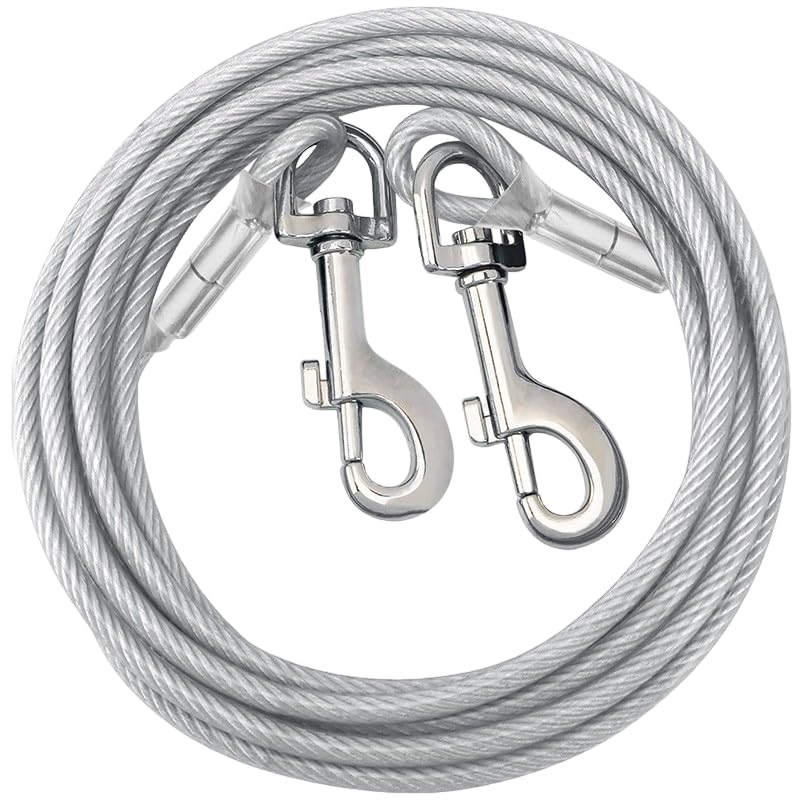 Dog Tie Out Cable For Dogs-10ft Dog Chains Leash,Dog Runner Cable For Yard,Water & Rust Resistant Industrial Strength Steel Cable -360 Degree No Tangle Swivel Clips. (Silver, 3m-125lbs) โ image 1