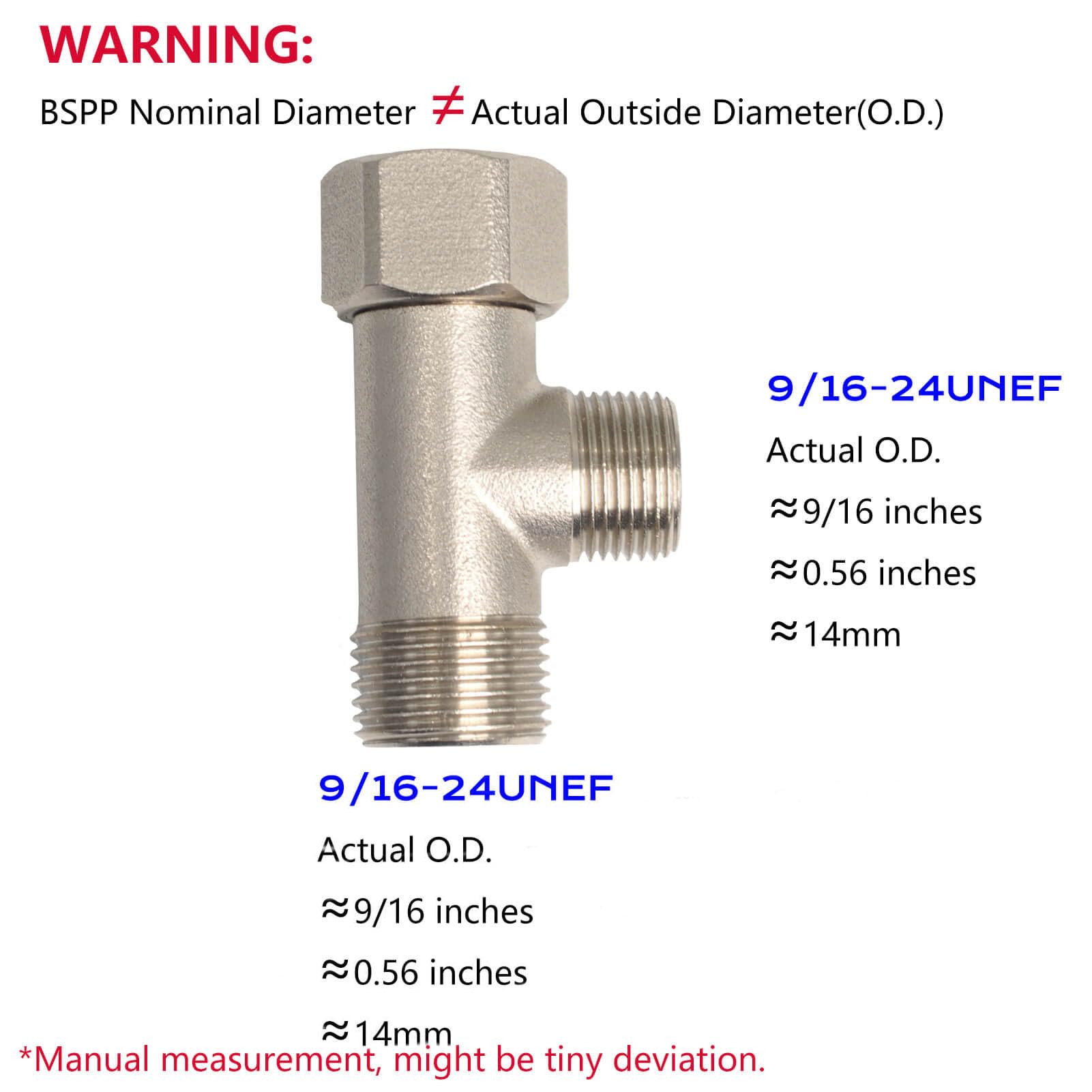 ABHQP Metal T-Adapter 3/8" (9/16") With 8mm Hose Port For Bidet Installation, Brass Fitting