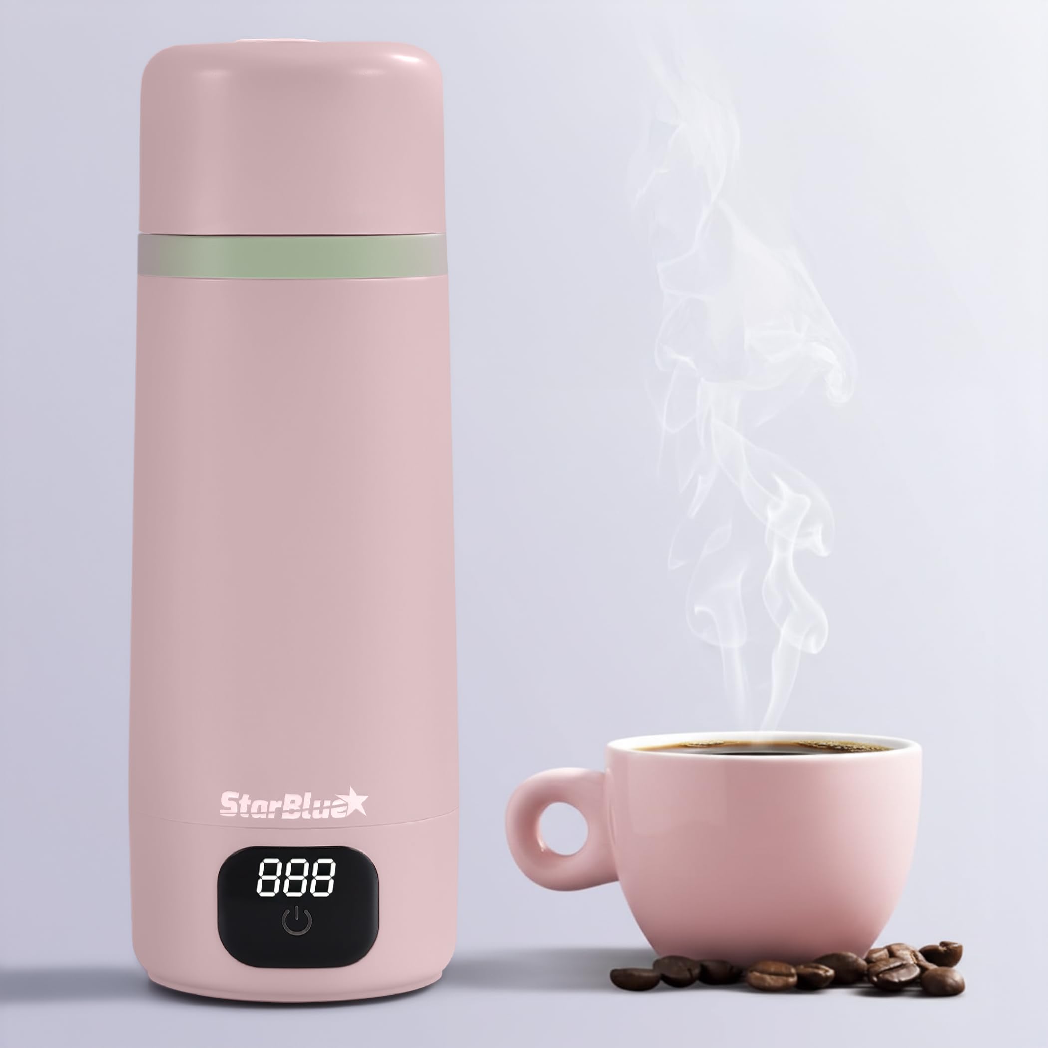 StarBlue Bouilloire de voyage portable rose, 350 ml, bouilloire électrique avec tension globale, 6 modes de température, affichage commutable ℃/℉, chaudière à eau compacte pour la maison et le bureau