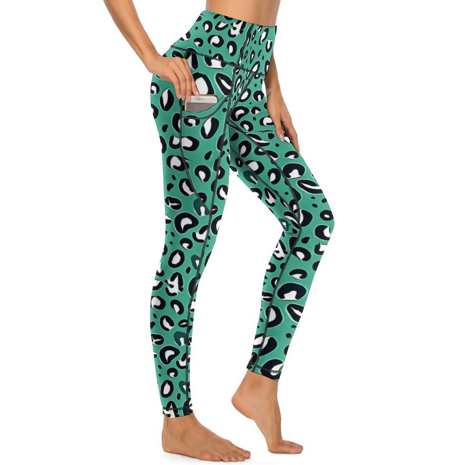 Legging vert imprimé léopard pour femme idéal du studio de yoga au café